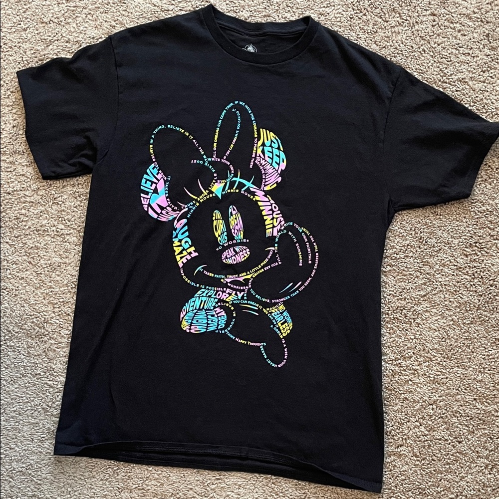 Minnie Mouse Typography Black Short Sleeve Tee Shirt Size‎ Medium